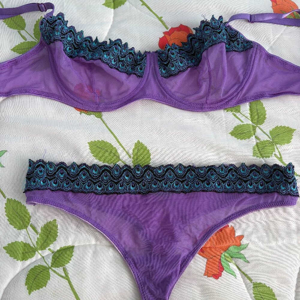 Purple Lingerie Set Vintage Peacock